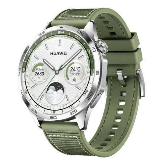 Huawei Watch Gt4, 46Mm, Stainless-Steel Body, Leather Strap - Green
